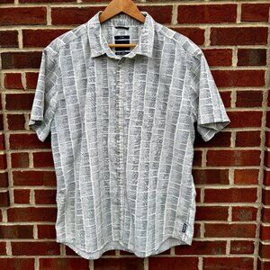 Prana Button Up Shirt Mens XL Slim Fit Cream Black Short Sleeve Outdoors Hiking